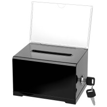 QWORK Black Acrylic Donation Box with Lock and Sign Holder, 6.3 x 4.8 x 4 Inch - Secure Ballot Box Suggestion Box Tip Container for Voting, Feedback