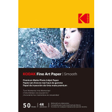 KODAK Fine Art Paper - Matte Photo Paper, Pack of 50 Sheets, 180 g/m², A6 Size (10 x 15 cm), Smooth Inkjet Print, Premium Quality