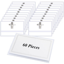 Jogoico Name Badges with Clip and Pin, 60PCS Name Tag 9 x 5.6 cm Name Badge Holder Plastic ID, Name Badge Clear Badges Horizontal ID Card Holders for