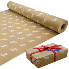 15m Roll of Kraft White Elk Wrapping Paper Roll,100% Recyclable ECO Gift For Birthday