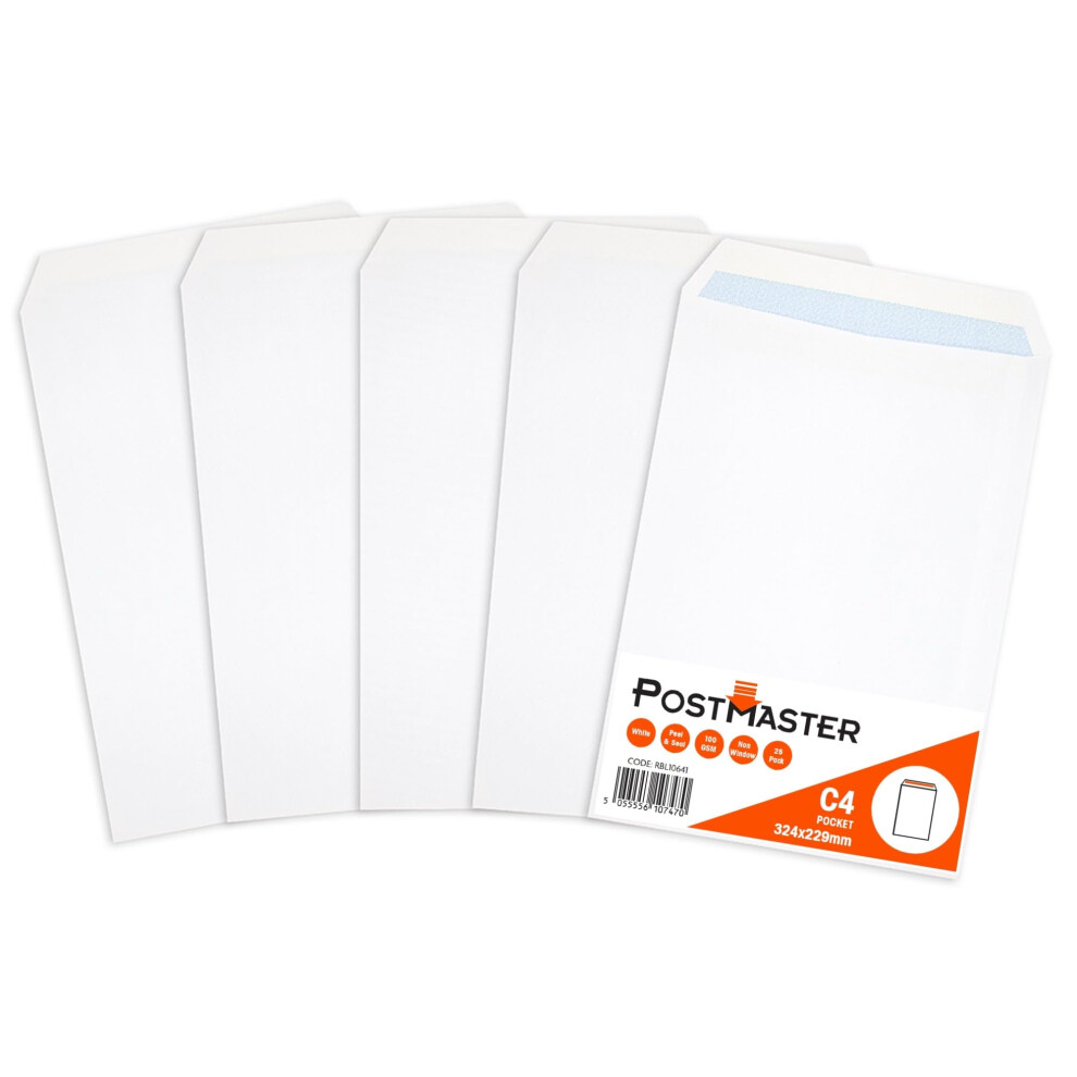 Postmaster C4 Envelopes Peel & Seal For A4 Sheets 100Gsm Paper - 25 Pack White 41485972