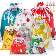 TIYCNIY Christmas Drawstring Gift Bags, 15 PCS Present Bags with 15 Tags 8 Design 4 S
