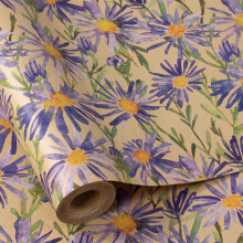 RUSPEPA Kraft Wrapping Paper Roll - Mini Roll - Light Purple Flower Design Great for