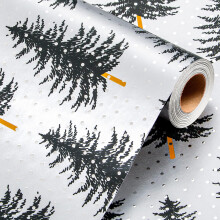 Wikadlik Christmas Wrapping Paper - Mini Roll - Christmas Trees Pattern Elegant Silve