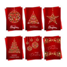 Christmas Cards Boxed Red Card | 30 Pack Xmas Cards Multipack | 6 Unique Christmas Tr