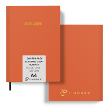 Pinnora A4 Orange Academic Diary 2025-2026 Day per Page, Hard Cover, August - July Da