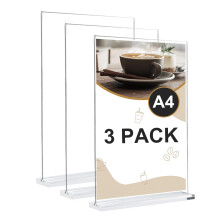 Samamoca 3 Pack A4 Acrylic Sign Holder,Clear Poster Menu Holders, A4 Stands Display Holder,Double Side Display Acrylic Sign Holder,T-Shape Perspex Di