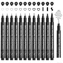 SAKEYR Black Fineliner Pens, 12 Pack Drawing Set for Artist, Waterproof & No Bleed Th