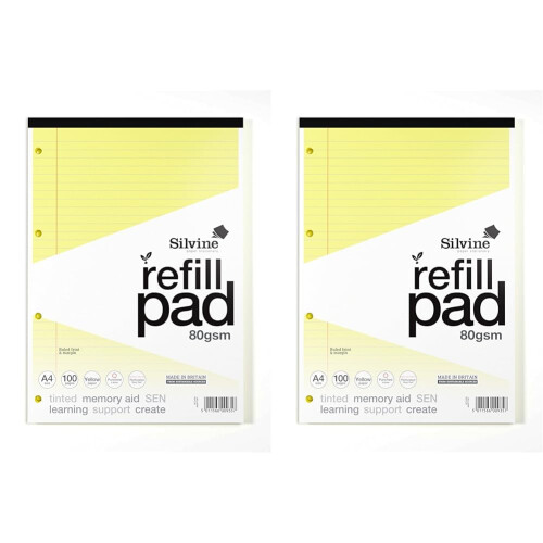 Silvine A4 SEN Tinted Paper Refill Pad Yellow - Lined with Margin (100 Pages) (Pack o