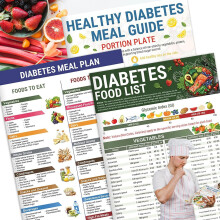 Diabetic Food Chart & Meal Planner, 3 Pieces Laminated Diabetes Food List, Low Carb Glycemic Index Wall Charts, Meal Planner Book, Comprehensive Diet