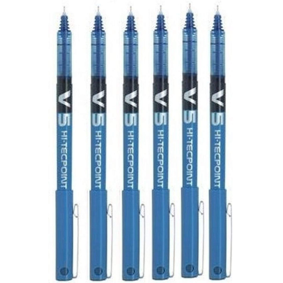 Pilot Bx V5 Hi-Tecpoint Rollerball Pen - Extra Fine 0.5Mm Tip 0.3Mm Line - Blue (Pack Of 6)