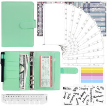 Mlife Ring Binder Set - 28pcs Leather Notebook Budget Binder with Clear Cash Envelopes,Budget Sheets and Label Stickers,Cash Organizer Money Saving