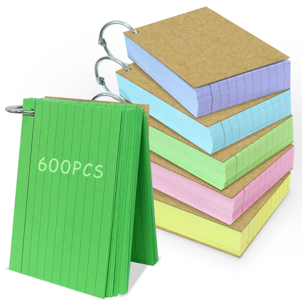 Photos - Notebook A7 Flash Card, 6 Pack 600 Pcs Revision Cards Index Cards Ruled Flashcards Multicolor