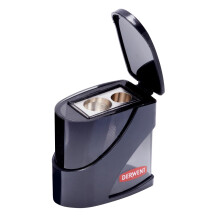 Derwent Twin Hole Pencil Sharpener with Container, Double Hole Sharpener for Artist Sketching Pencils & Colouring Pencils, Two Hole Sizes 11.5 & 8.25
