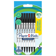 Paper Mate Kilometrico Ballpoint Pens | Long Writing with Medium Point (1.0mm) | Black Ink | 80% Recycled Plastic | 8 Count