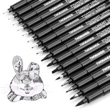 TWOHANDS Set of 16 Black Fineliner Pens, Calligraphy Pens Set, Pigment Pens, Technical Drawing pens, Waterproof, for Art Sketching, Calligraphy