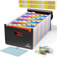 Heptazopy File Organiser, 26 Folders for Paperwork A4, 34 x 25 x 4 cm Document Organiser Quality PP, Flap & Elastic Cord Closure Comes with Labels, T