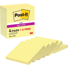 Post-it Super Sticky Notes, 540 Sheets, 76 mm x 76 mm - Holds Strong to Many Surfaces - Canary Yellow - for Walls, Monitors and Fridge, Recycable