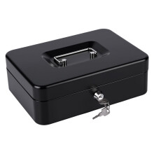 Cash Box with Key, Money Tin Box with Tray, Lockable Money Saving Box for Home, Office and Events, 25 * 18 * 9cm