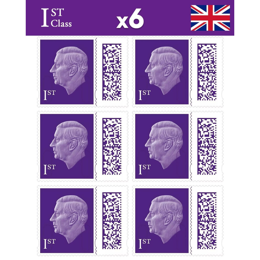 Albian Trading 1st Class Stamps (6 Total) - 1st Class Barcoded Stamps - Barcoded Self Adhesive UK Letter Postage-image-OPC-PTWR8DM-NEW