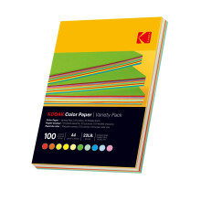 KODAK Color Paper - Colored Paper, Pack of 100 Sheets, 80g/m², A4 Size (21x29.7 cm), Double-Sided, Assorted in 10 Colors (Red, Orange, Yellow, Green,