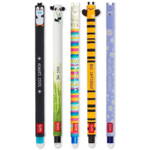 LEGAMI - Set of 5 Erasable Gel Pens with Thermosensitive Erase Ink, Range of ink colours & barrel designs, 0.7mm Tip, Penguin, Panda, Llama, Bee, & H