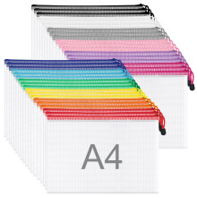 WISYOK 36pcs A4 Plastic Wallets Zip, Zip Lock Bags Mesh, Plastic Folders, Document Wa