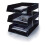 5 Star Black A4 Plastic Letter File Trays, Including Risers. (3 Trays/2 Riser Sets) 1