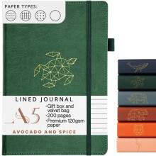 A5 Notebook Hardback Journal by Avocado and Spice with Gift Box & Velvet Bag - Premi