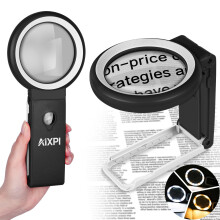Magnifying Glass with Light and Stand, 10X Large Handheld Magnifying Glasses 18 LED Illuminated Lighted Magnifier for Macular Degeneration, Seniors R