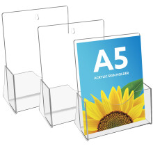 Thboxes A5 Leaflet Holder, 3 Pack Clear Leaflet Holder with Hanging Hole Acrylic Brochure Freestanding Booklet Flyer Stand for Office Restaurants Rec