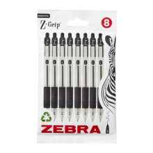 Zebra Pen Z Grip Black Ballpoint Pens with Pocket Clip 8pk, Retractable Black Ink Ballpoint Pens, Reliable Black Biro Pens Multipack for Everyday Use