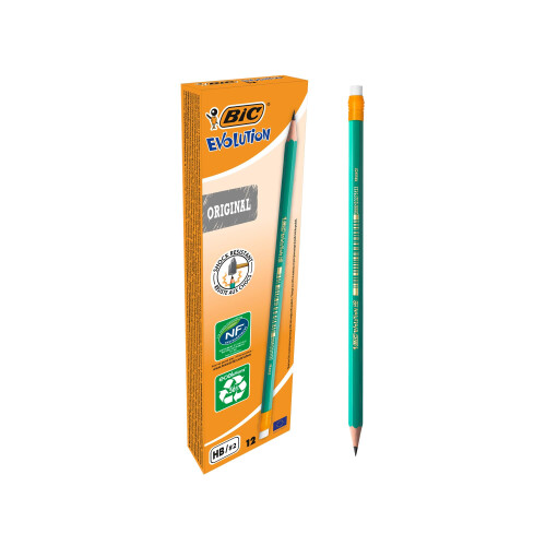 BIC BIC Ecolutions Evolution 655 HB Pencil with Eraser (Pack of 12), Green