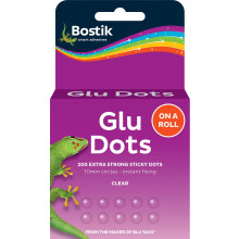 Bostik Glu Dots on a Roll Clear - x 200 Glue Dots - Extra Strong - Double-Sided - For Instant Fixing & Crafts - Easy to Use - No Mess