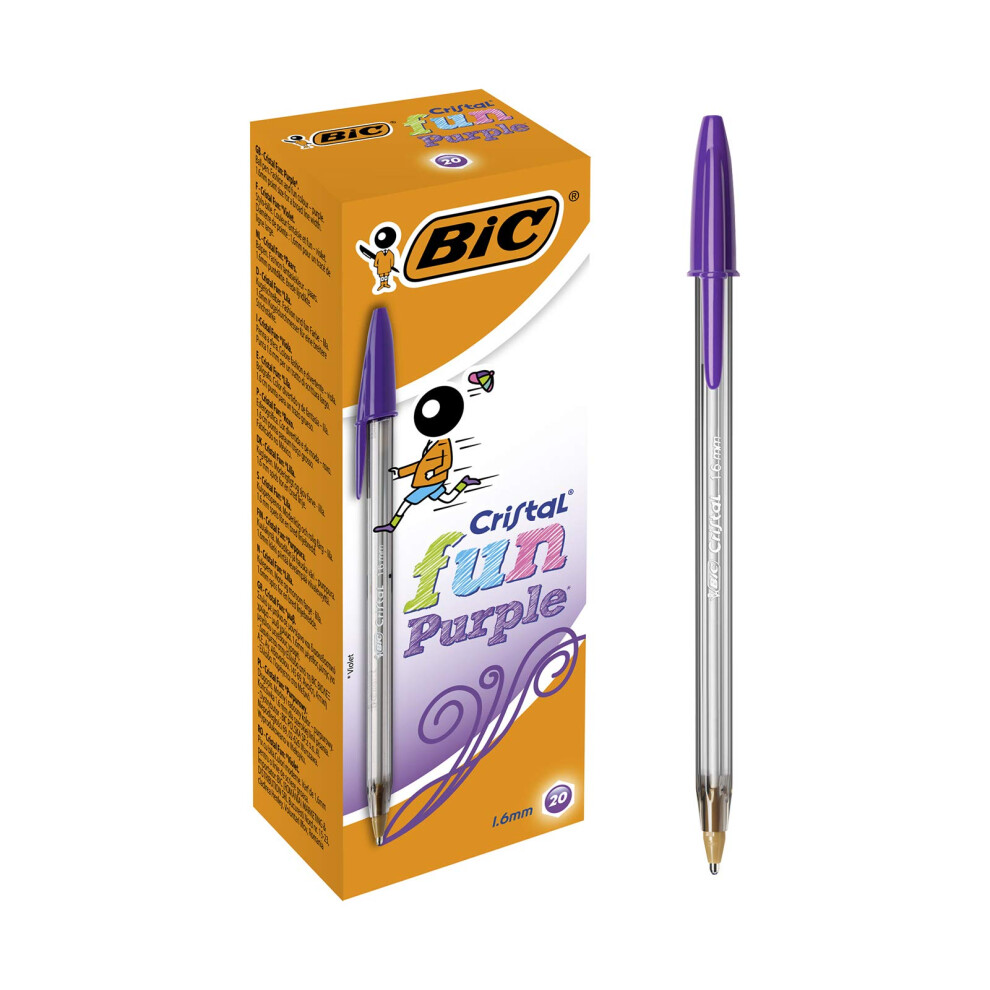New Bic Cristal 1.6Mm Pens - Fun Wide Point Ballpoint Pens - Pack Of 20 Biros Purple