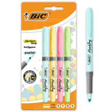 BIC Highlighters Grip Pastel Colours - Highlighter Pens Multipack - Stationery S