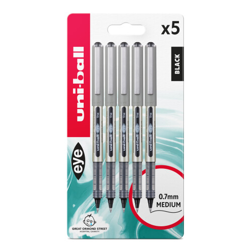 Uni-Ball UB-157 Eye Plastic Rollerball Pen - Black (Pack of 5)
