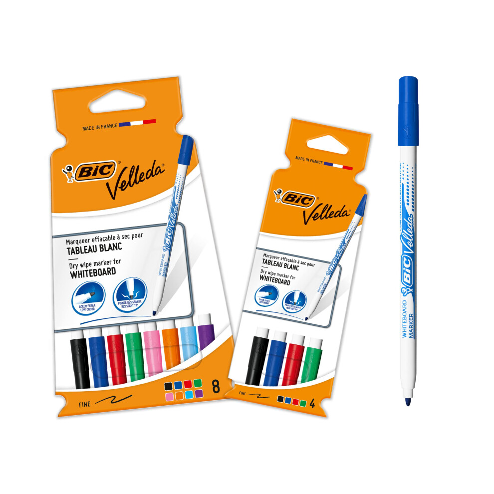 Bic Velleda Bundle Markers, Perfect For Office Or Classroom With Good Erasability, Assorted Colours,Pack Of 12 [Amazon Exclusive], Black