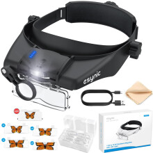 eSynic Head Magnifying Glass with LED Light 1.5-13X Rechargeable Headband Magnifier C