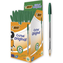 Bic Cristal Original Ballpoint Pens, Medium Point (1.0 mm), Green, Box of 50 - Smudge-Free, Every-Day Writing Pens with Clear Barrel, 8373629