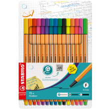 STABILO point 88 - Fineliner - Pack of 15 - Assorted Colours including 5 Neon Colours