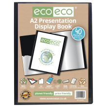 eco-eco A2 Size 50% Recycled 40 Pocket Black Presentation Display Book, Storage Case