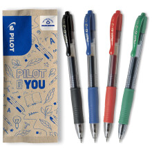 PILOT - Pack of 4 G2 0,7 - Gel Ink Roller Ball Pen - Medium - Assorted Colors - Black