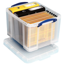 Really Useful Box Plastic Storage 35 Litre Clear with 10 x A4 Suspension Files