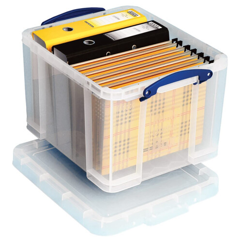 Really Useful Box Plastic Storage 35 Litre Clear with 10 x A4 Suspension Files