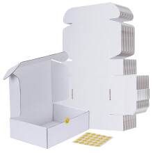 RLAVBL 25 Pack Small Cardboard Boxes 254x178x77 mm, White Packing Boxes with Smiling