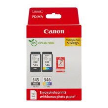 Canon Ink & Paper Multipack - PG-545/CL-546 Genuine Printer Ink Cartridges 2 Pack (1 x Black, 1 x Colour) & 4x6 Photo Paper (50 x Sheets) For TS3350,
