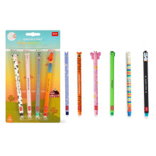 LEGAMI Set of 10 Erasable Gel Pens Farm Set + Hippo, Tiger, Butterfly, Dino, Llama an