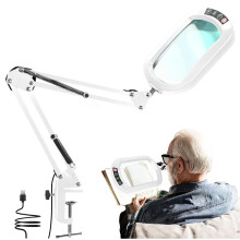 10X Square Magnifying Glass with Light and Clamp, Real Glass LED Lighted Magnifier an