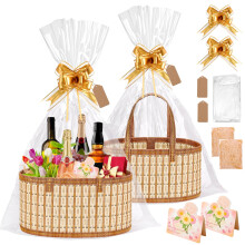 Dreamtop 2 Set Empty Hamper Baskets, Woven Bamboo Gift Basket Hamper Kit with Handles